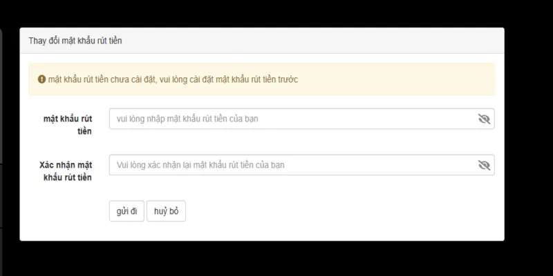 Thêm mật khẩu rút tiền Hubet nhanh chóng